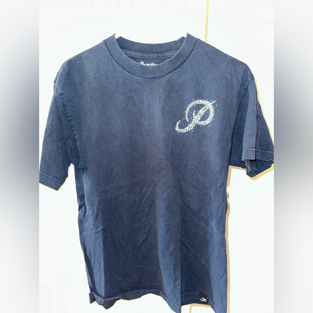 Primitive Dark Blue Tee with Yellow and Blue Logo